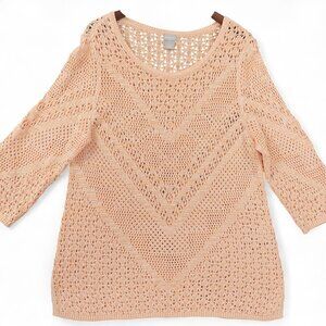 Chicos Sweater Sz XL Pullover Open Knit Crochet Lightweight Boho Chic Lagenlook